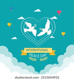 International Peace Day Vector Poster Flying Dove Illustration