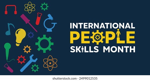 International People Skills Month. Great for cards, banners, posters, social media and more. Dark blue background.