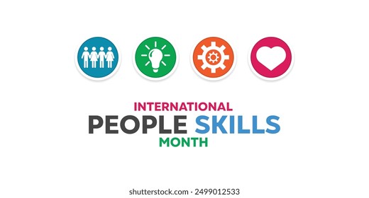 International People Skills Month. People, lamp, gear and heart. Great for cards, banners, posters, social media and more. White background.