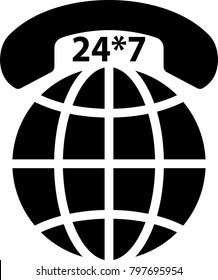 International Phone Support Icon, Responsive 24/7, Twenty Four Hours A Day Throughout The Year Vector Art Illustration