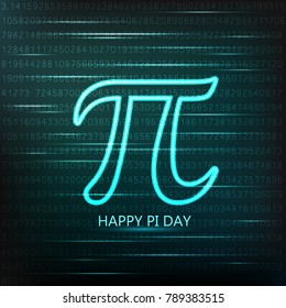 International Pi Day!  Mathematical constant number. Neon logo.Vector illustration.