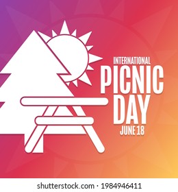 International Picnic Day. June 18. Holiday concept. Template for background, banner, card, poster with text inscription. Vector EPS10 illustration