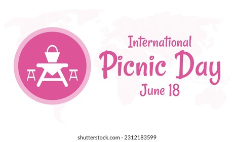 International picnic day with table and food basket icon in flat design and pink color