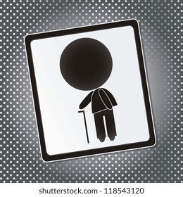 international pictogram, make way for the elderly, metallic background