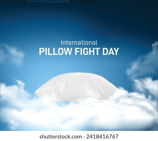 International Pillow Fight Day. vector pillow on blue background. 