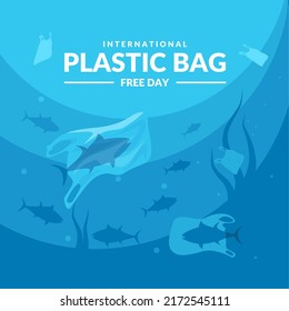 International plastic bag free day, Say no to plastic, Save nature, Save the ocean, world ocean day, fish in a plastic bag, vector illustration