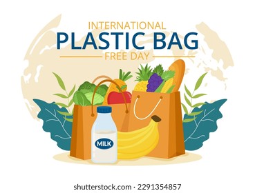 International Plastic Bag Free Day Vector Illustration with Go green, Save Earth and Ocean in Eco Lifestyle Flat Cartoon Hand Drawn Landing Page Templates