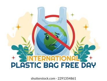 International Plastic Bag Free Day Vector Illustration with Go green, Save Earth and Ocean in Eco Lifestyle Flat Cartoon Hand Drawn Landing Page Templates