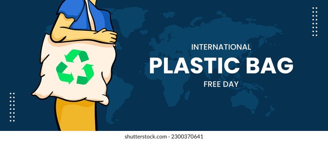 International Plastic Bag Free Day on 03 July Banner Background. Using Recycling Bag Concept. Horizontal Banner Template Design. Vector Illustration