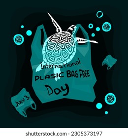 International plastic bag free day. Say no to plastic. Save the ocean. World ocean day. Vector illustration.