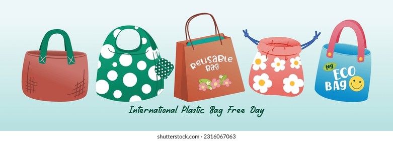 International Plastic Bag Free Day Banner Poster, Bring Your Own Bag, Save Earth And Environment, Vector, Illustration