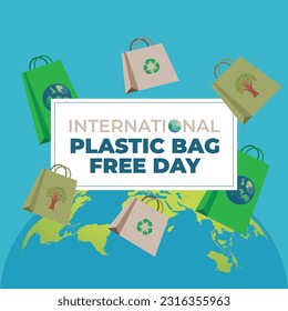 international plastic bag free day vector design for celebration. paper bag illustration. flat paper bag vector design. plastic bag free day