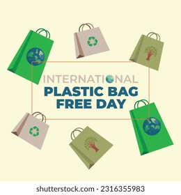 international plastic bag free day vector design for celebration. paper bag illustration. flat paper bag vector design. plastic bag free day