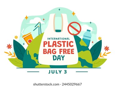 International Plastic Bag Free Day Vector Illustration on 3 July with Go green, Save Earth and Ocean in Eco Lifestyle Flat Cartoon Background