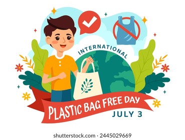 International Plastic Bag Free Day Vector Illustration on 3 July with Go green, Save Earth and Ocean in Eco Lifestyle Flat Cartoon Background