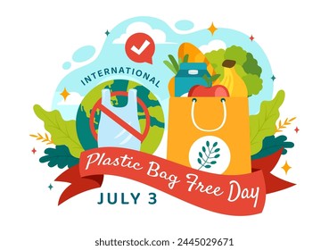 International Plastic Bag Free Day Vector Illustration on 3 July with Go green, Save Earth and Ocean in Eco Lifestyle Flat Cartoon Background