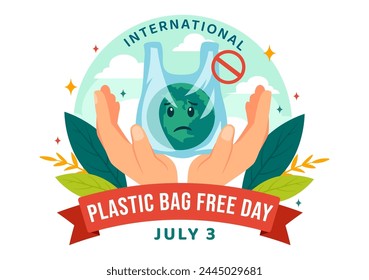 International Plastic Bag Free Day Vector Illustration on 3 July with Go green, Save Earth and Ocean in Eco Lifestyle Flat Cartoon Background