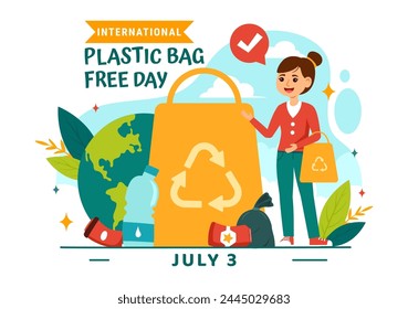 International Plastic Bag Free Day Vector Illustration on 3 July with Go green, Save Earth and Ocean in Eco Lifestyle Flat Cartoon Background