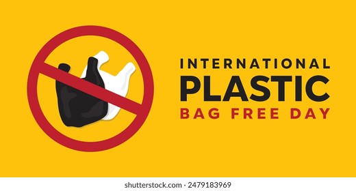 International Plastic Bag Free Day. Great for cards, banners, posters, social media and more. Yellow background.