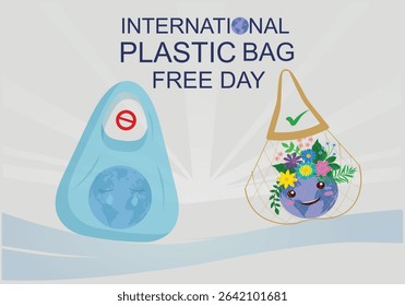 International Plastic bag Free Day celebration vector graphic design illustration. Globe in bag Sustainable and Ecology Lifestyle Concept.