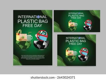 international plastic bag free day Vector illustration graphic design. Flyer backgrounds, banner, card, poster, template set.