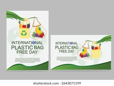 international plastic bag free day Vector illustration graphic design. Flyer, banner, card, poster, template set with light backgrounds.