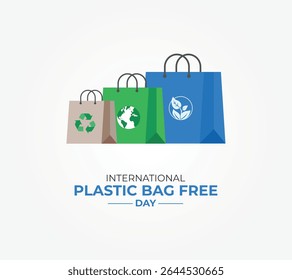 International plastic bag free day. 3 July. Holiday concept. Template for background with banner, poster and card. Vector illustration.