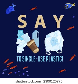 International plastic free day. Environmental conservation promoting. Global initiative. Ecological print. Vertical poster background. Editable vector illustration.