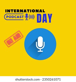 International Podcast Day Design with Yellow Background. Illustration of Podcast icon with Vector background