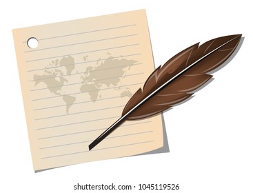 International Poetry Day with feather pen on old note paper and world map