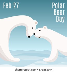 International Polar Bear Day card. Cute cartoon polar bear mom hugs her baby. Animal family. Children illustration.