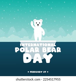 International Polar Bear Day. February 27. Vector illustration of a polar bear standing on an iceberg. Poster, banner, card, background. Eps 10.