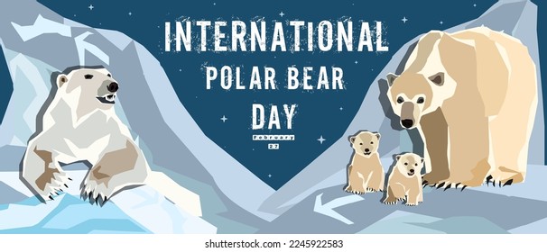 International Polar Bear Day vector. Big polar bear with mama bear and bay bears illustration. Polar Bear Day Poster or banner February 27. Important day