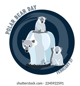 International Polar Bear Day vector. Big polar bear with mama bear and bay bears illustration. Polar Bear Day Poster or banner February 27. Important day svg