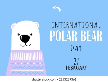 International Polar Bear Day vector. Big polar bear icon vector isolated on a blue background. Polar Bear Day Poster, February 27. Cute polar bears in sweaters. svg