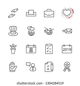 International Presidents Day Set Line Vector Icons. Contains such Icons as Hat, President, Voting, USA, Flag, Elections, Government, Ballot, Box, Check, Politics and more Editable Stroke 32x32 Pixels