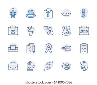 International Presidents Day Set Line Vector Icons. Contains such Icons as Hat, President, Voting, USA, Flag, Elections, Government, Ballot, Box, Check, Politics and more Editable Stroke 32x32 Pixels