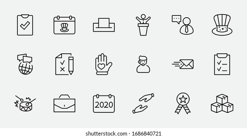 International Presidents Day Set Line Vector Icons. Contains such Icons as Hat, President, Voting, USA, Flag, Elections, Government, Ballot, Box, Check, Politics and more Editable Stroke 32x32 Pixels