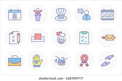 International Presidents Day Set Line Vector Icons. Contains such Icons as Hat, President, Voting, USA, Flag, Elections, Government, Ballot, Box, Check, Politics and more Editable Stroke 32x32 Pixels