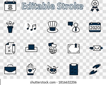 International Presidents Day Set Line Vector Icons. Contains such Icons as Hat, President, Voting, USA, Flag, Elections, Government, Ballot, Box, Check, Politics and more Editable Stroke 32x32 Pixels