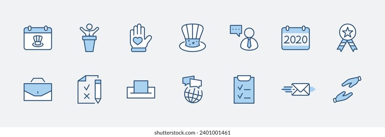 International Presidents Day Set Line Vector Icons. Contains such Icons as Hat, President, Voting, USA, Flag, Elections, Government, Ballot, Box, Check, Politics and more Editable Stroke 32x32 Pixels