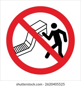 International prohibition sign prohibiting putting your hand into the conveyor for safety reasons.