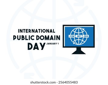 International Public Domain Day. January 1. Monitor icon. Eps 10.