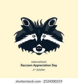 Dia Internacional de Valorização dos Guaxinins. 1 de outubro. Vetor Racoon Face, ilustração.