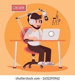 international radio day poster with male announcer vector illustration design
