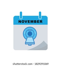 International radiology day calendar flat icon with Magnetic resonance imaging (MRI) icon. Design template vector