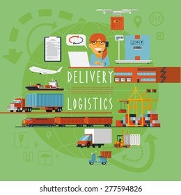 International Rail Air And Ocean Freight Transportation Management Worldwide Logistics Company Operations Concept Poster Abstract Vector Illustration