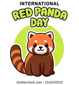 International Red Panda Day poster design. Cute cartoon red panda character, vector illustration.