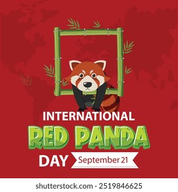 Diseño de cartel de Vector de texto del Día Internacional del Panda Rojo, diseño de tipografía del panda rojo, 21 de septiembre