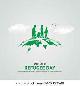 día internacional de los refugiados. día internacional de los refugiados diseño de anuncios creativos. 20 de junio. vector, arte, ilustración, 3d